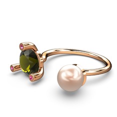 Pembe inci, peridot ve rodolit garnet 14 ayar rose altın yüzük