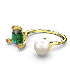 İncili Tektaş Yüzük - Inci, yeşil kuvars ve rodolit garnet 925 ayar altın kaplama gümüş yüzük #1ee0yjn