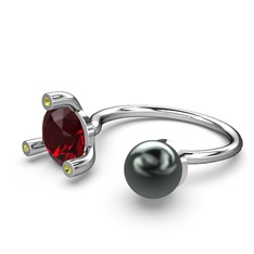Siyah inci, garnet ve peridot 925 ayar gümüş yüzük
