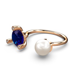 Inci, lab safir ve swarovski 8 ayar rose altın yüzük
