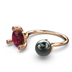Siyah inci, rodolit garnet ve ametist 14 ayar rose altın yüzük