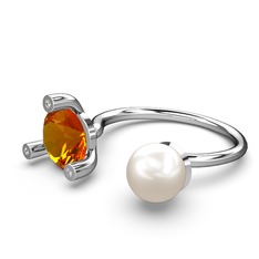 İncili Tektaş Yüzük - Inci, sitrin ve swarovski 18 ayar beyaz altın yüzük #1sn5ab8