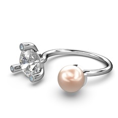 İncili Tektaş Yüzük - Pembe inci, swarovski ve akuamarin 925 ayar gümüş yüzük #1vi4m7r