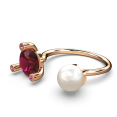 Inci ve rodolit garnet 8 ayar rose altın yüzük