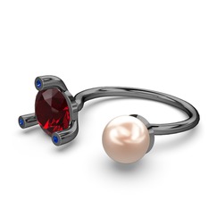 Pembe inci, garnet ve lab safir 925 ayar siyah rodyum kaplama gümüş yüzük