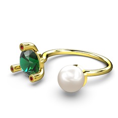 İncili Tektaş Yüzük - Inci, yeşil kuvars ve garnet 14 ayar altın yüzük #2ben8q