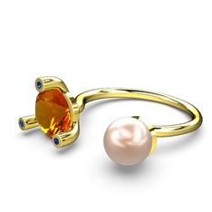 İncili Tektaş Yüzük - Pembe inci, sitrin ve lab safir 18 ayar altın yüzük #2yqe9q