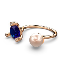 Pembe inci, lab safir ve pırlanta 18 ayar rose altın yüzük (0.024 karat)