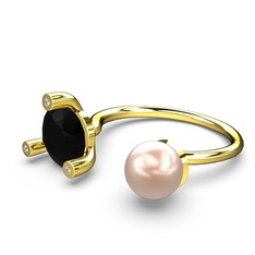 İncili Tektaş Yüzük - Pembe inci, siyah zirkon ve swarovski 14 ayar altın yüzük #adlza6