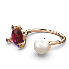 Inci, rodolit garnet ve lab safir 14 ayar rose altın yüzük