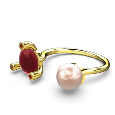 Pembe inci, kök yakut ve garnet 18 ayar altın yüzük