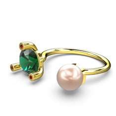 İncili Tektaş Yüzük - Pembe inci, yeşil kuvars ve garnet 18 ayar altın yüzük #fpx4w7