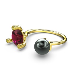 Siyah inci, rodolit garnet ve peridot 925 ayar altın kaplama gümüş yüzük