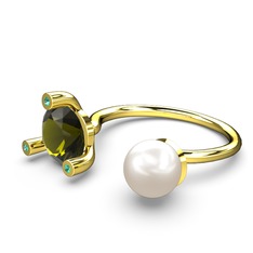 Inci, peridot ve yeşil kuvars 8 ayar altın yüzük