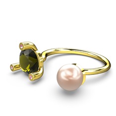 İncili Tektaş Yüzük - Pembe inci, peridot ve pembe kuvars 8 ayar altın yüzük #gpyidz