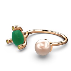 İncili Tektaş Yüzük - Pembe inci, kök zümrüt ve peridot 14 ayar rose altın yüzük #gzoe82