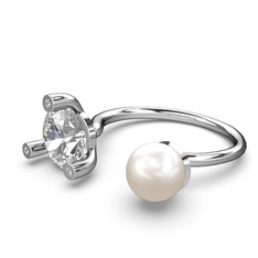 İncili Tektaş Yüzük - Inci ve swarovski 14 ayar beyaz altın yüzük #h39ndj