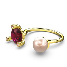 İncili Tektaş Yüzük - Pembe inci, rodolit garnet ve pembe kuvars 18 ayar altın yüzük #i38r8r