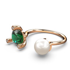 Inci, yeşil kuvars ve swarovski 8 ayar rose altın yüzük