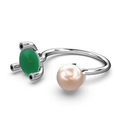 İncili Tektaş Yüzük - Pembe inci, kök zümrüt ve siyah zirkon 925 ayar gümüş yüzük #iewy3w