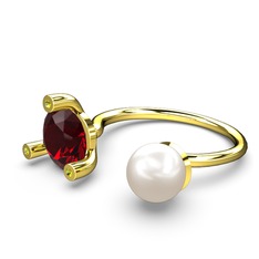 İncili Tektaş Yüzük - Inci, garnet ve peridot 14 ayar altın yüzük #j9xn5u