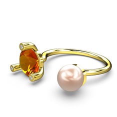 İncili Tektaş Yüzük - Pembe inci, sitrin ve swarovski 14 ayar altın yüzük #jizoca