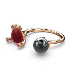 Siyah inci, kök yakut ve rodolit garnet 14 ayar rose altın yüzük