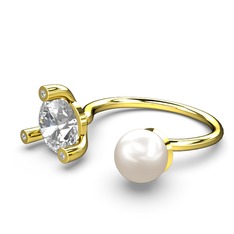 İncili Tektaş Yüzük - Inci ve swarovski 14 ayar altın yüzük #kpe41t