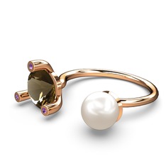 Inci, dumanlı kuvars ve ametist 8 ayar rose altın yüzük