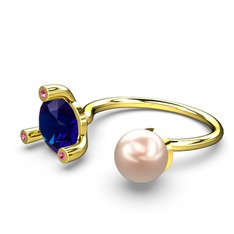 İncili Tektaş Yüzük - Pembe inci, lab safir ve rodolit garnet 18 ayar altın yüzük #osyk2
