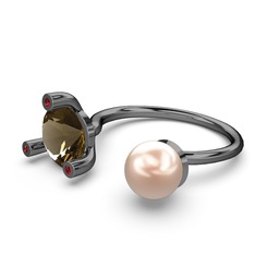 Pembe inci, dumanlı kuvars ve garnet 925 ayar siyah rodyum kaplama gümüş yüzük