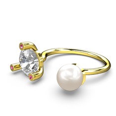 İncili Tektaş Yüzük - Inci, swarovski ve rodolit garnet 18 ayar altın yüzük #oy5fx4