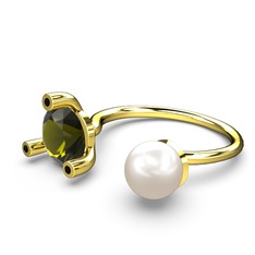 İncili Tektaş Yüzük - Inci, peridot ve siyah zirkon 14 ayar altın yüzük #pjgveu