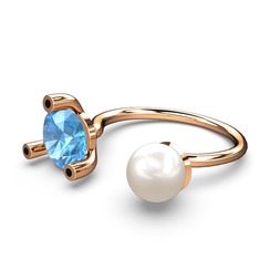 İncili Tektaş Yüzük - Inci, akuamarin ve siyah zirkon 925 ayar rose altın kaplama gümüş yüzük #q7gett