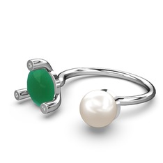 İncili Tektaş Yüzük - Inci, kök zümrüt ve swarovski 8 ayar beyaz altın yüzük #q81mwx