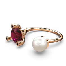 İncili Tektaş Yüzük - Inci, rodolit garnet ve siyah zirkon 8 ayar rose altın yüzük #qkwwxz