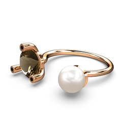 Inci, dumanlı kuvars ve siyah zirkon 925 ayar rose altın kaplama gümüş yüzük