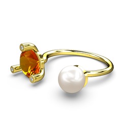 İncili Tektaş Yüzük - Inci, sitrin ve swarovski 8 ayar altın yüzük #t3w5fz