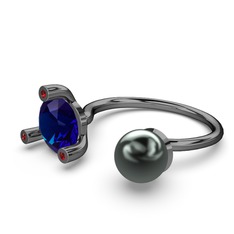 Siyah inci, lab safir ve garnet 925 ayar siyah rodyum kaplama gümüş yüzük
