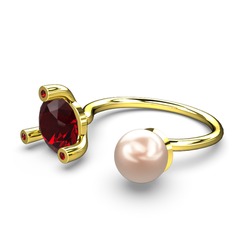 İncili Tektaş Yüzük - Pembe inci ve garnet 18 ayar altın yüzük #v0m1ue
