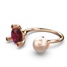 Pembe inci, rodolit garnet ve garnet 14 ayar rose altın yüzük