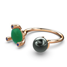 İncili Tektaş Yüzük - Siyah inci, kök zümrüt ve lab safir 14 ayar rose altın yüzük #xxahsp