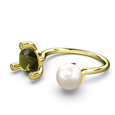 İncili Tektaş Yüzük - Inci, peridot ve swarovski 14 ayar altın yüzük #z86n78