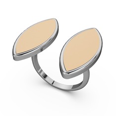 Mineli Yaprak Yüzük - 14 ayar beyaz altın yüzük (Ekru mineli) #16ws6pp