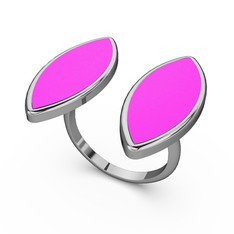 Mineli Yaprak Yüzük - 8 ayar beyaz altın yüzük (Neon pembe mineli) #1hd8c4x