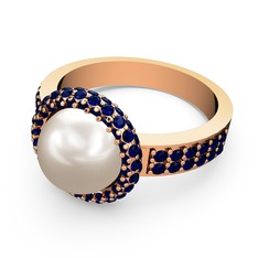 Mina İnci Yüzük - Lab safir ve inci 14 ayar rose altın yüzük #12g1ena