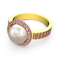 Mina İnci Yüzük - Pembe kuvars ve inci 18 ayar altın yüzük #13jzsdb