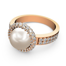 Mina İnci Yüzük - Beyaz zirkon ve inci 8 ayar rose altın yüzük #16h0wkx