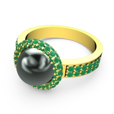 Mina İnci Yüzük - Kök zümrüt ve siyah inci 8 ayar altın yüzük #16t2p47