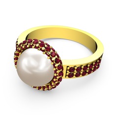 Mina İnci Yüzük - Rodolit garnet ve inci 18 ayar altın yüzük #1bcaaqy